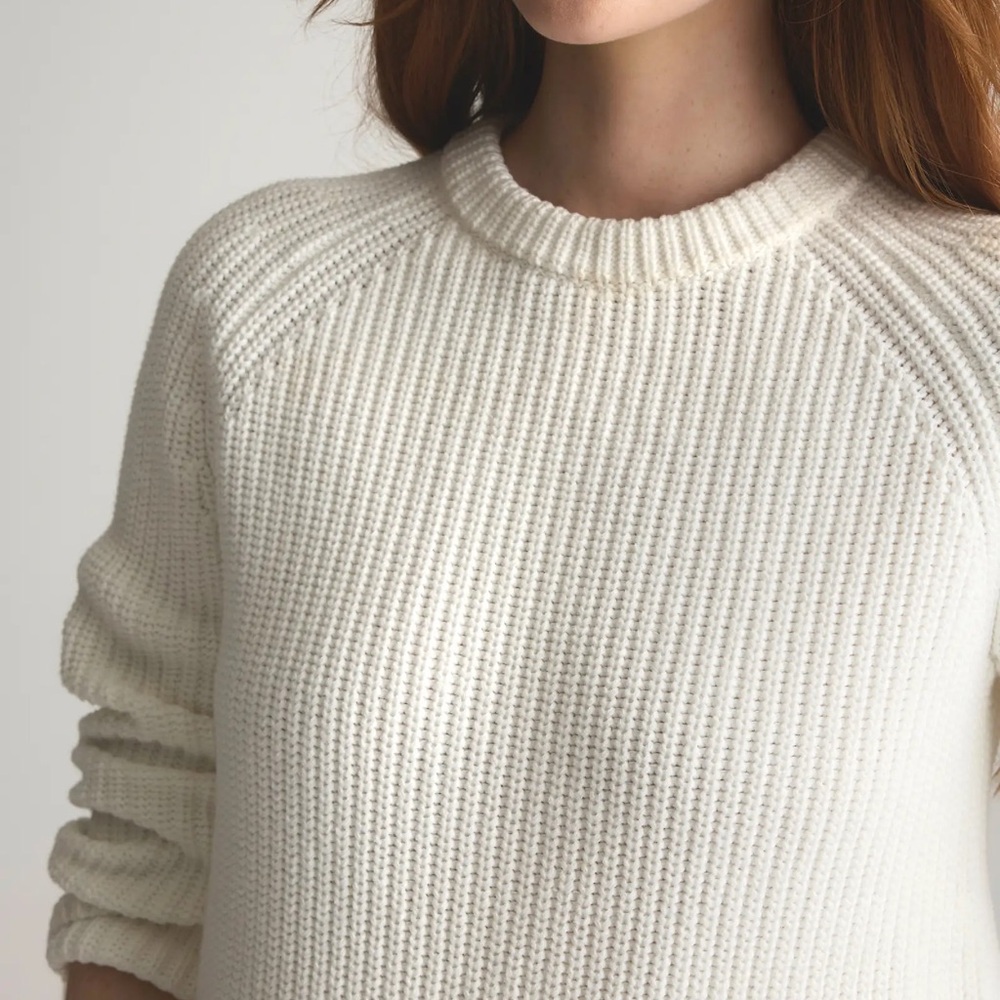 Quince 100% Organic Cotton Fisherman Crew Sweater Ivory small - Picture 4 of 13